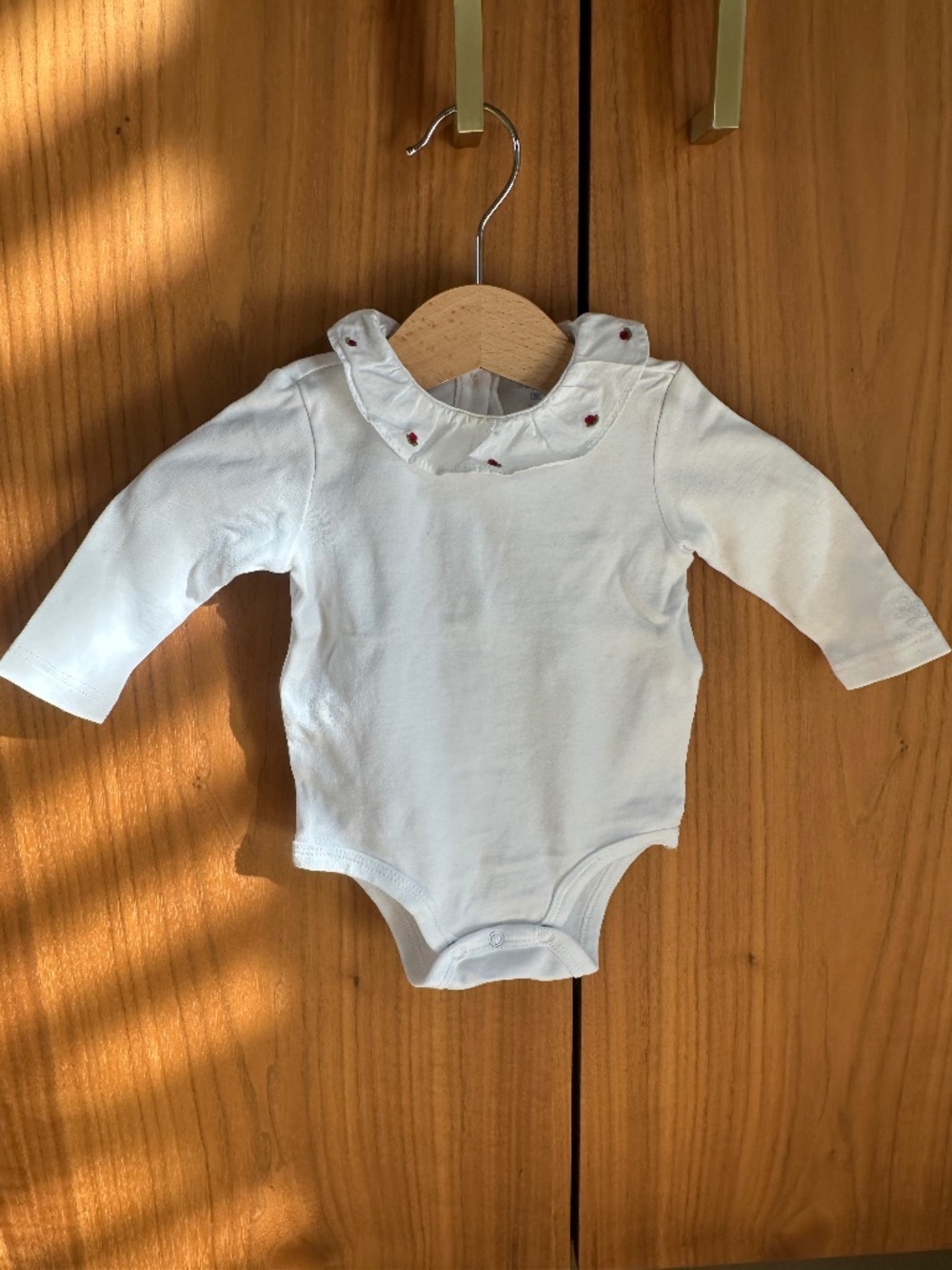 Ralph Lauren White Bodysuit with Red Rose Embroidered Collar 3M